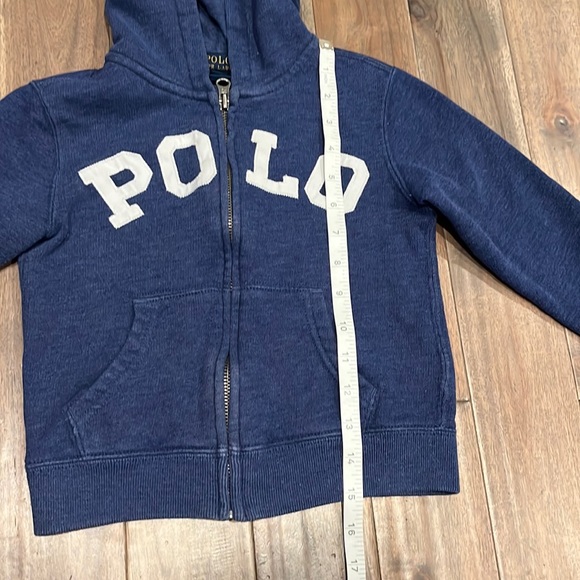 Polo Ralph Lauren Boy’s Size 4 Blue Zip Up Hoodie White POLO Logo Front Pockets - Picture 11 of 13